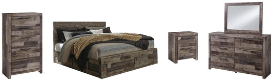 Derekson Panel Bed With 6 Storage Drawers With Mirrored Dresser, Chest And Nightstand