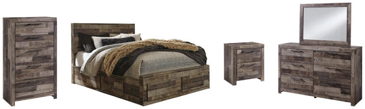Derekson Panel Bed With 4 Storage Drawers With Mirrored Dresser, Chest And Nightstand