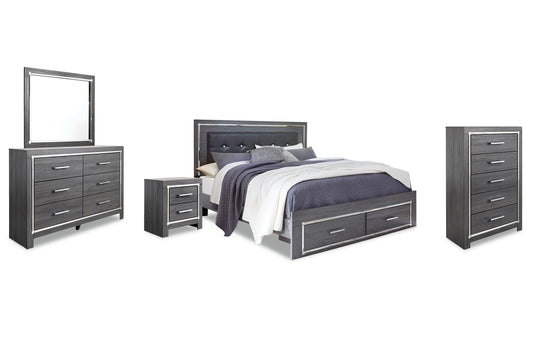 Lodanna Panel Bed With 2 Storage Drawers With Mirrored Dresser, Chest And Nightstand