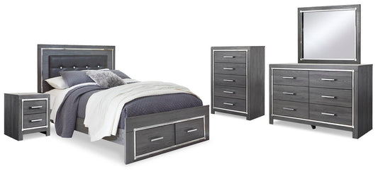 Lodanna Panel Bed With 2 Storage Drawers With Mirrored Dresser, Chest And Nightstand