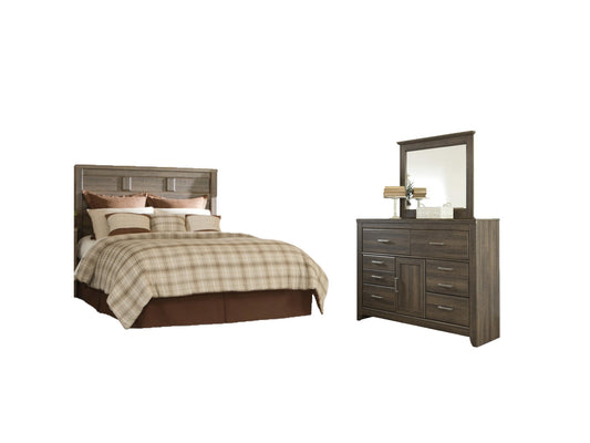 Juararo Panel Headboard Bed With Mirrored Dresser