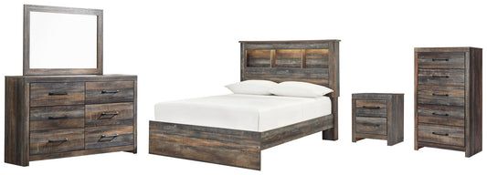 Drystan Bookcase Bed With Mirrored Dresser, Chest And Nightstand