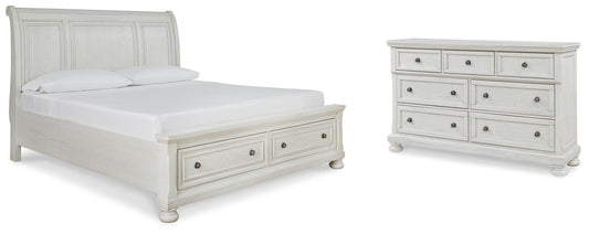 Robbinsdale California Sleigh Bed With Storage With Mirrored Dresser