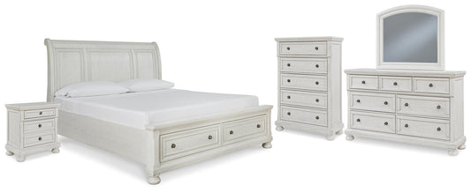 Robbinsdale California Sleigh Bed With Storage With Mirrored Dresser, Chest And Nightstand