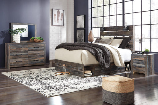 Drystan Panel Bed With 2 Storage Drawers With Mirrored Dresser And Nightstand