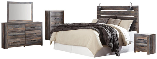 Drystan Panel Headboard Bed With Mirrored Dresser, Chest And Nightstand