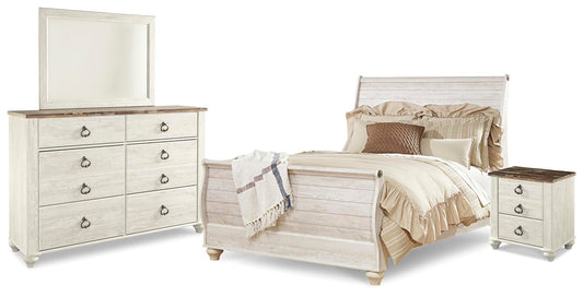Willowton Sleigh Bed With Mirrored Dresser And Nightstand