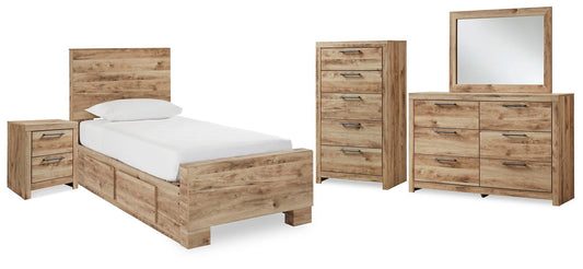 Hyanna Panel Bed With 1 Side Storage, Dresser, Mirror, Chest And Nightstand
