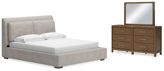 Cabalynn California Upholstered Bed With Mirrored Dresser