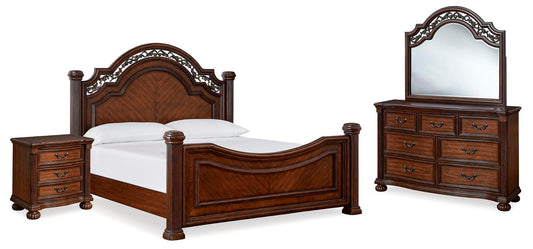 Lavinton Poster Bed With Mirrored Dresser And Nightstand