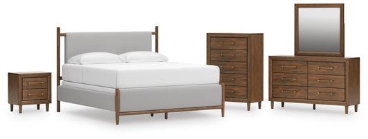 Lyncott Upholstered Bed, Dresser, Mirror, Chest And Nightstand