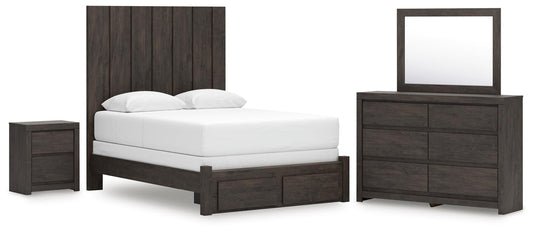 Fraluna Panel Storage Bed, Dresser, Mirror And Nightstand