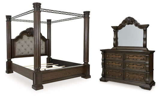 Maylee Canopy Bed, Dresser And Mirror