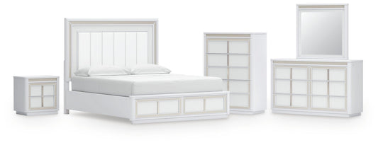 Chalanna California Upholstered Storage Bed, Dresser, Mirror, Chest And Nightstand