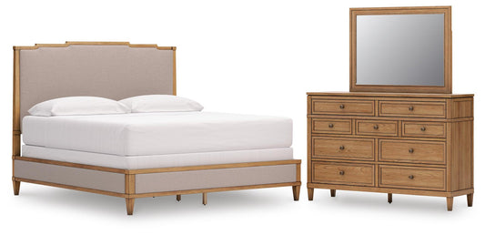 Sharlance Upholstered Panel Bed, Dresser And Mirror