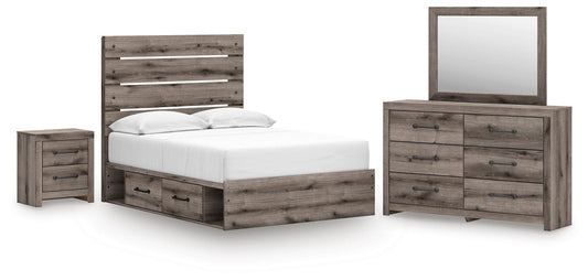 Graystorm Panel Storage Bed, Dresser, Mirror And Nightstand