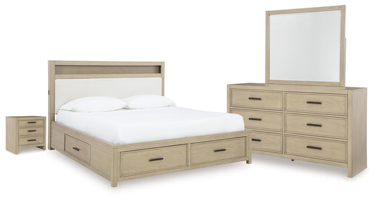 Calmoro California Bookcase Bed With Mirrored Dresser And Nightstand