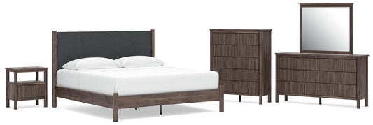 Pamytta Upholstered Panel Platform Bed, Dresser, Mirror, Chest And Nightstand
