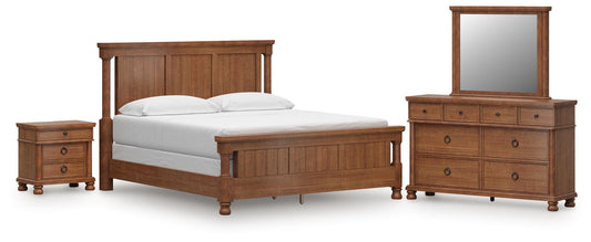 Rowlenstown California Poster Bed With Mirrored Dresser And Nightstand