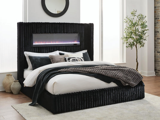 Tayleena Upholstered Bed With Fireplace And Wireless Audio