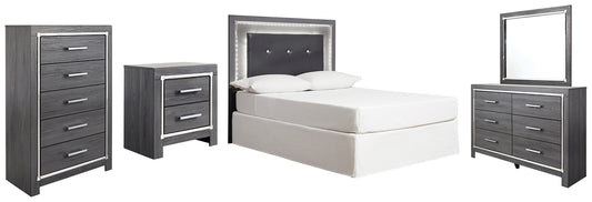 Lodanna  Upholstered Panel Headboard Bed With Mirrored Dresser, Chest And Nightstand