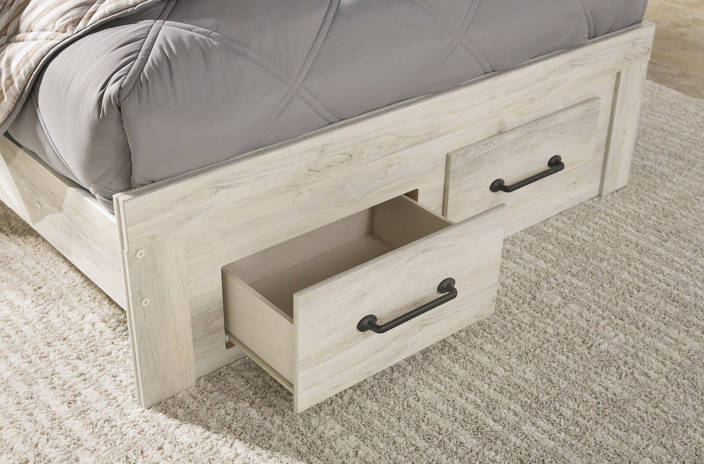 Cambeck  Panel Bed With 2 Storage Drawers With Mirrored Dresser