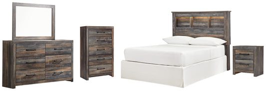 Drystan  Bookcase Headboard Bed With Mirrored Dresser, Chest And Nightstand