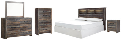 Drystan /California King Bookcase Headboard Bed With Mirrored Dresser, Chest And Nightstand