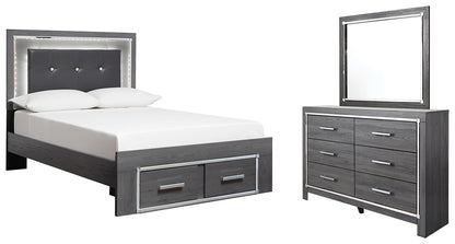 Lodanna  Panel Bed With 2 Storage Drawers With Mirrored Dresser