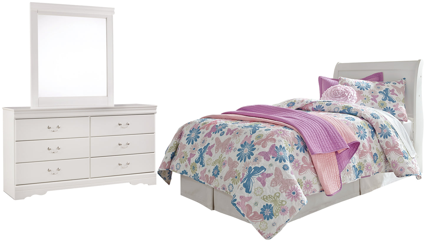 Anarasia  Sleigh Headboard Bed With Mirrored Dresser