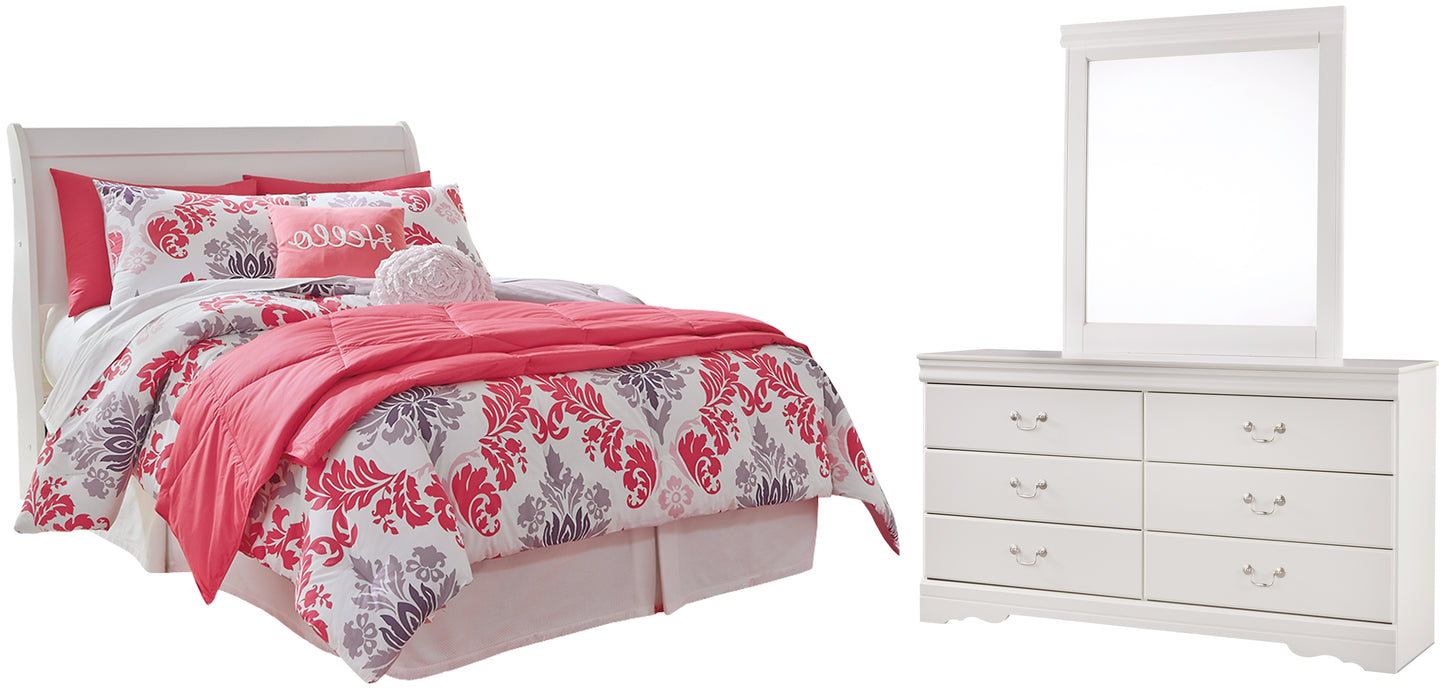 Anarasia  Sleigh Headboard Bed With Mirrored Dresser