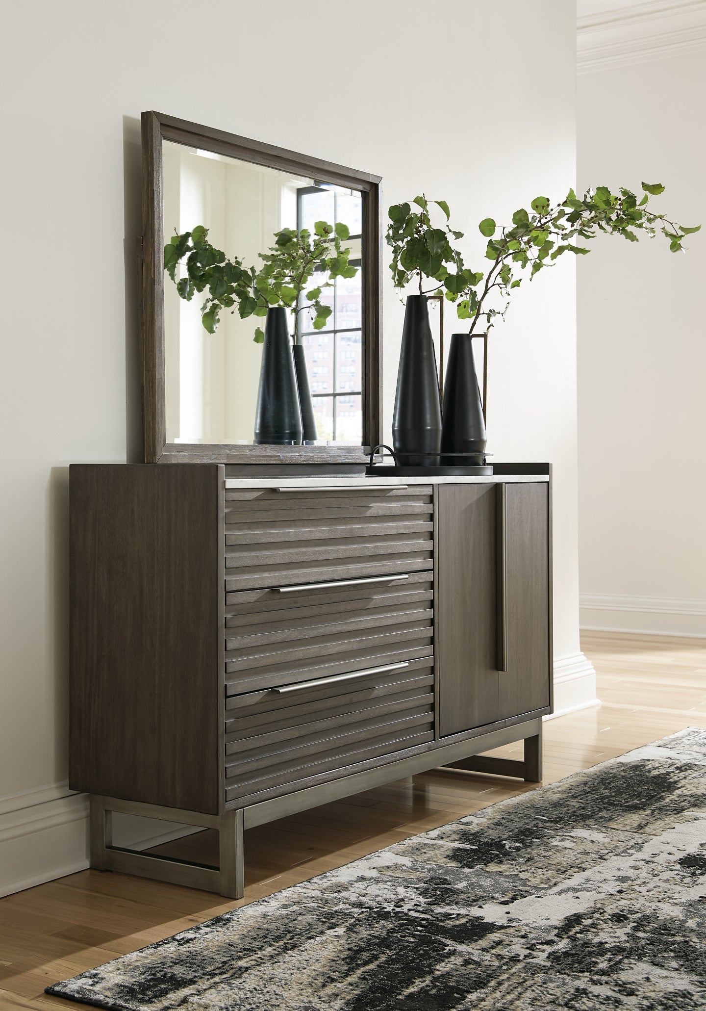 Arkenton  Panel Bed With Mirrored Dresser And Chest