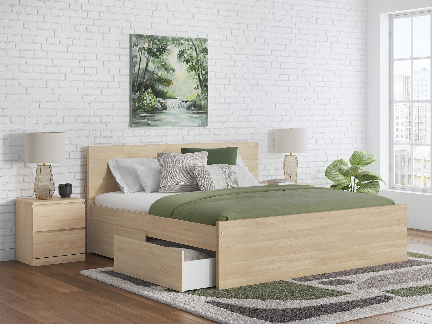 Onita  Panel Platform Bed With 1 Side Storage