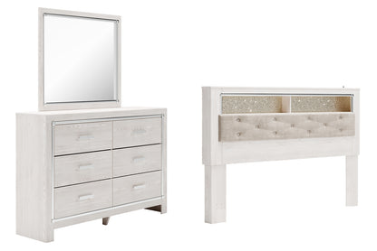 Altyra  Bookcase Headboard Bed With Mirrored Dresser