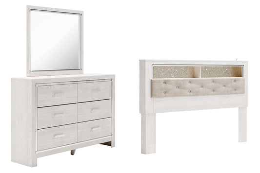 Altyra  Bookcase Headboard Bed With Mirrored Dresser