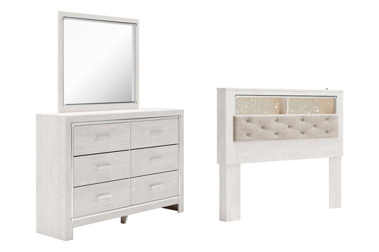 Altyra  Bookcase Headboard Bed With Mirrored Dresser