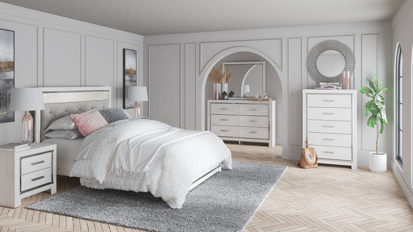 Altyra  Panel Headboard Bed With Mirrored Dresser