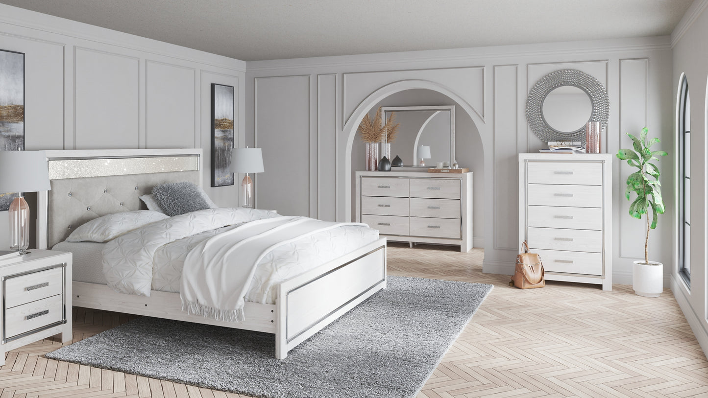 Altyra  Panel Headboard Bed With Mirrored Dresser