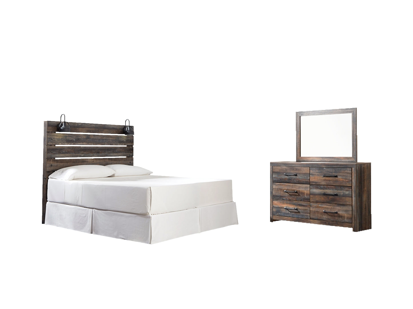 Drystan  Panel Headboard Bed With Mirrored Dresser