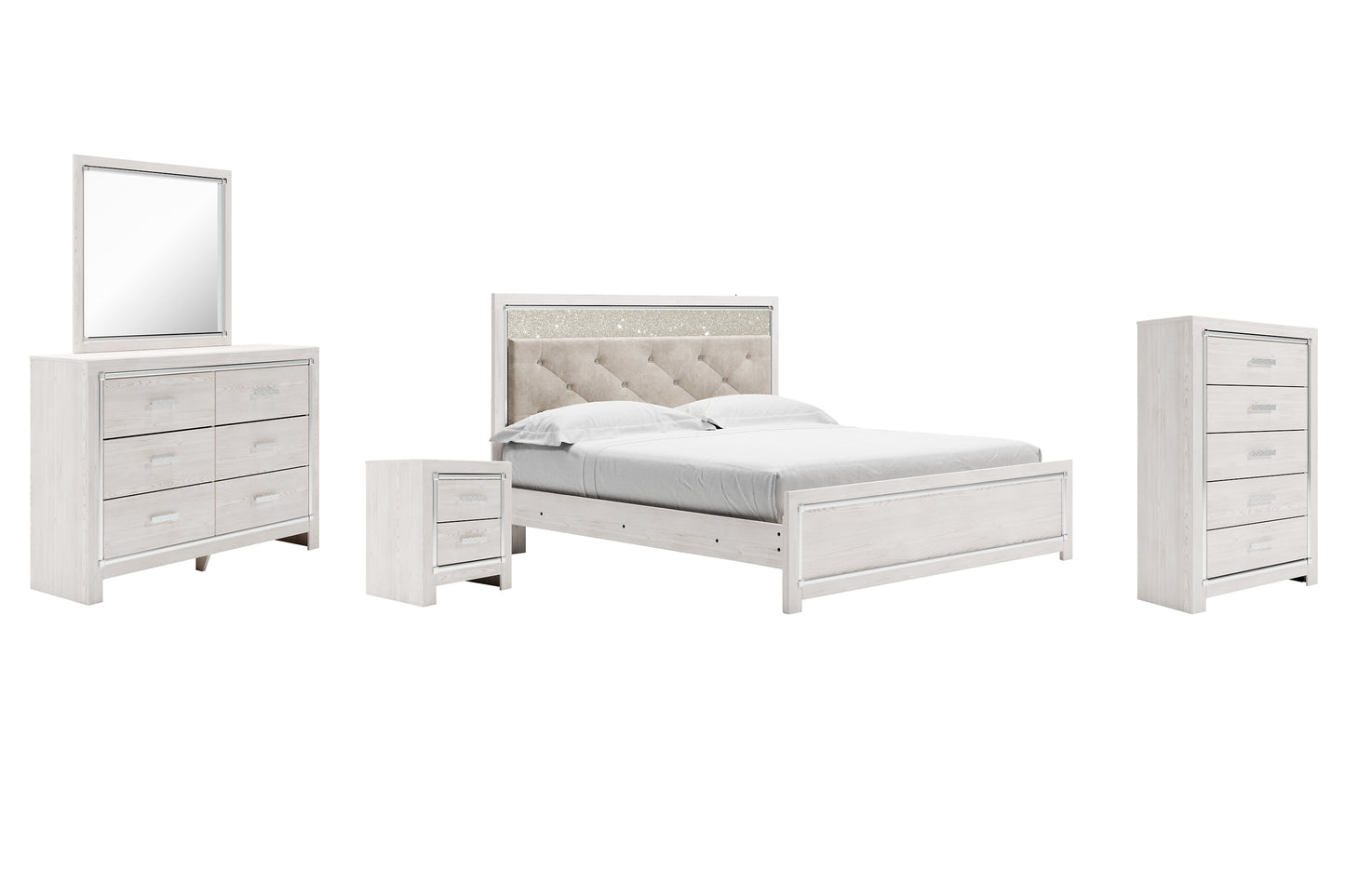 Altyra  Panel Bed With Mirrored Dresser, Chest And Nightstand
