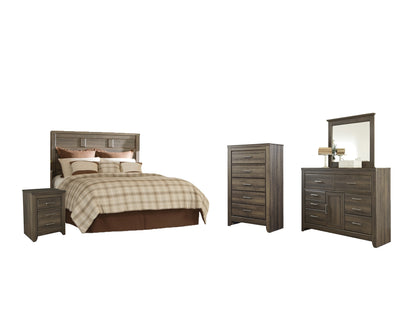 Juararo  Panel Headboard Bed With Mirrored Dresser, Chest And Nightstand