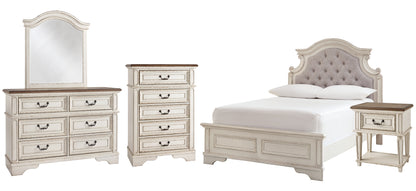 Realyn  Panel Bed With Mirrored Dresser, Chest And Nightstand