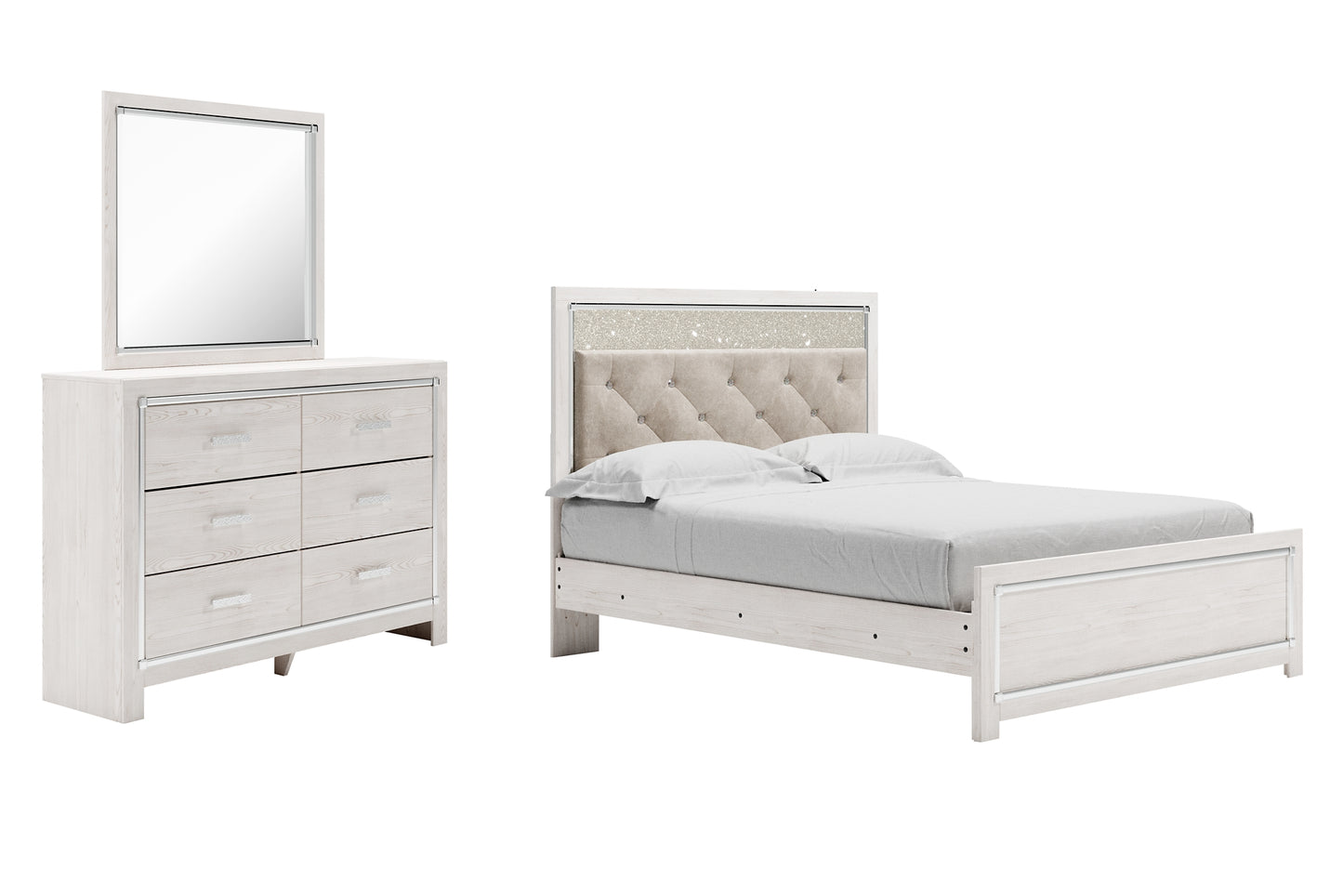Altyra  Panel Bed With Mirrored Dresser