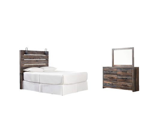 Drystan  Panel Headboard Bed With Mirrored Dresser