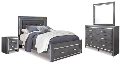 Lodanna  Panel Bed With 2 Storage Drawers, Dresser, Mirror And Nightstand