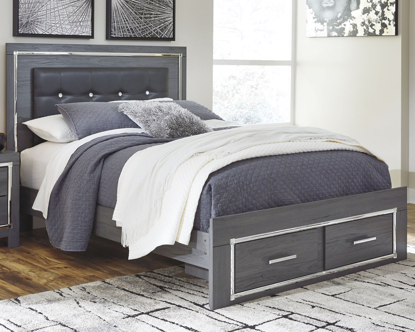 Lodanna  Panel Bed With 2 Storage Drawers, Dresser, Mirror And Nightstand