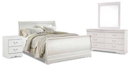 Anarasia  Sleigh Bed With Mirrored Dresser And Nightstand