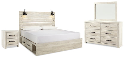 Cambeck  Panel Bed With 2 Storage Drawers With Mirrored Dresser And Nightstand