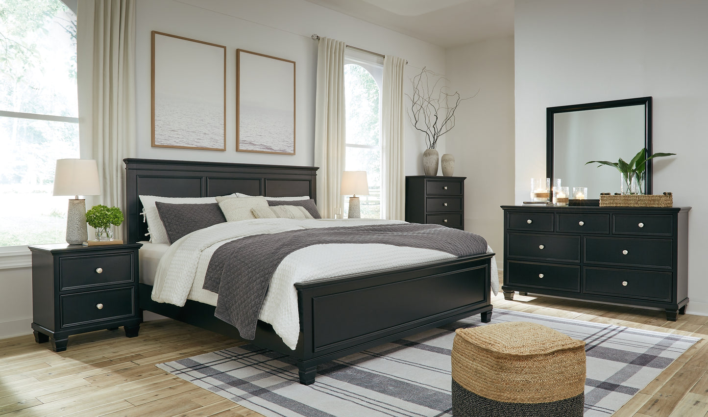 Lanolee  Panel Bed With Mirrored Dresser, Chest And Nightstand