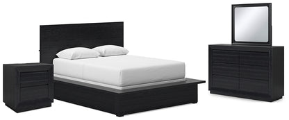 Londer  Panel Bed With Mirrored Dresser And Nightstand